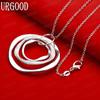 925 Sterling Silver Frosted Interlocking Circle Pendant Necklace - Stylish Evening Jewelry
