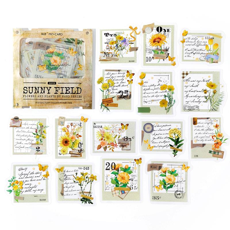 30 pcs Vintage Plant Flowers PET Stickers pack Decorative collage Adhesive Diy Hand Account Diary Album Scrapbooking accessories