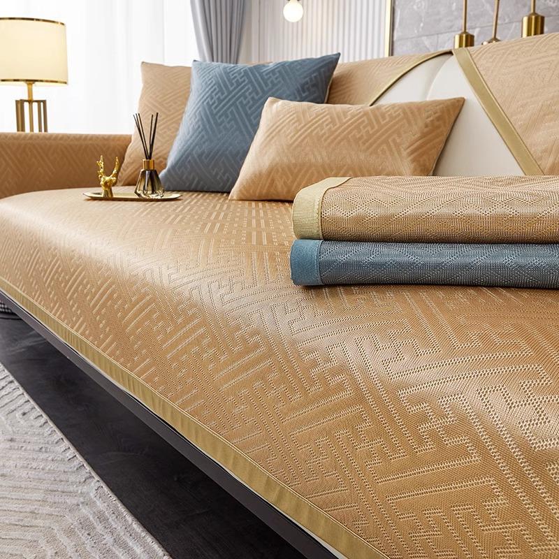Summer Light Luxury Sofa Cushion  New Ice Silk Mat Cushion Towel Summer High-End Non-Slip Leather Sofa Cover