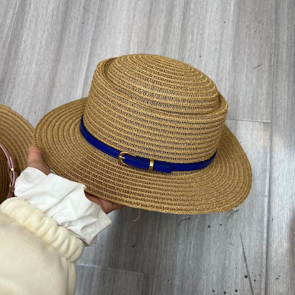 European and American fashion straw hat women's versatile sun hat green belt sun hat outdoor travel beach hat summer top hat