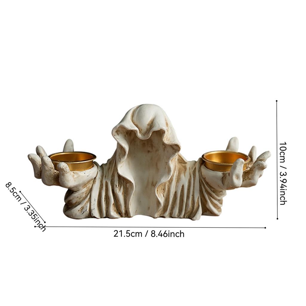 Gothic Wizard Candle Holder Vintage Halloween Decor Haunted Ghost Sculpture Spooky Tabletop Art Mysterious Night Light Display