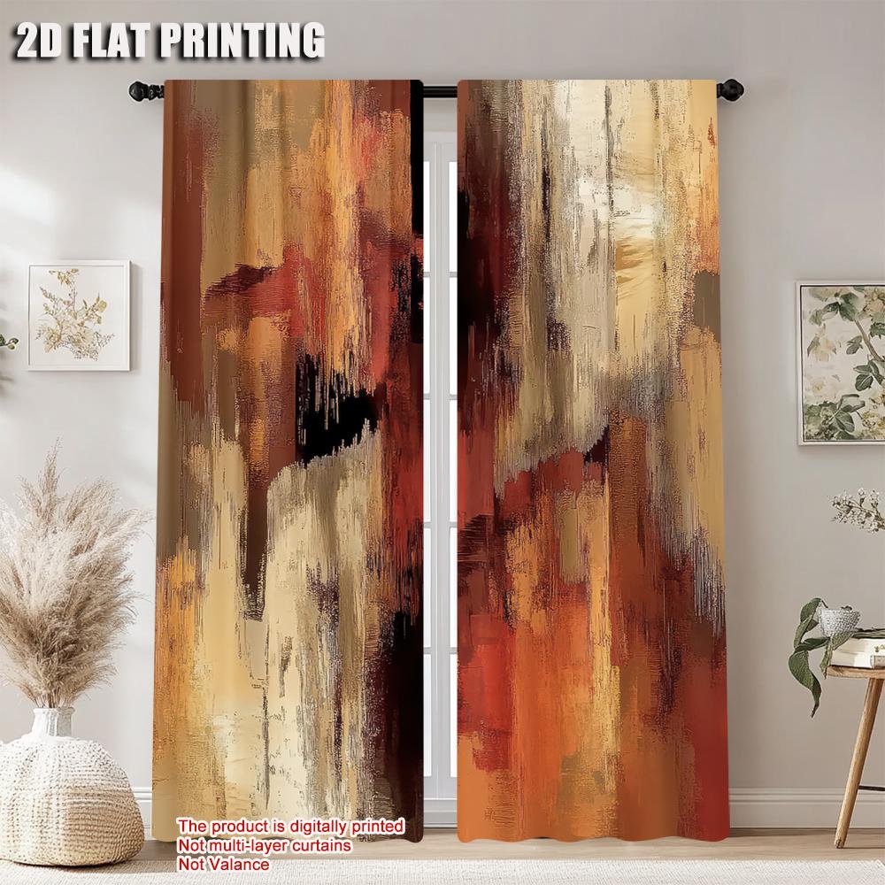 Set Of 2 Artistic Abstract Rust Curtains Decorative Art Suitable Bedroom Living Room Design Curtain Polyester Machine Washable Ideal For Great