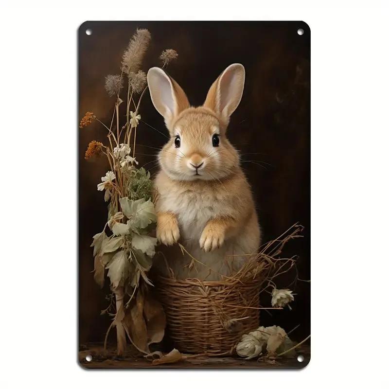 Charming Easter Bunny Metal Sign Perfect Gift for Family & Friends Cute Rabbit Wall Art for Home, Bar, Cafe Decor Garage Kitchen