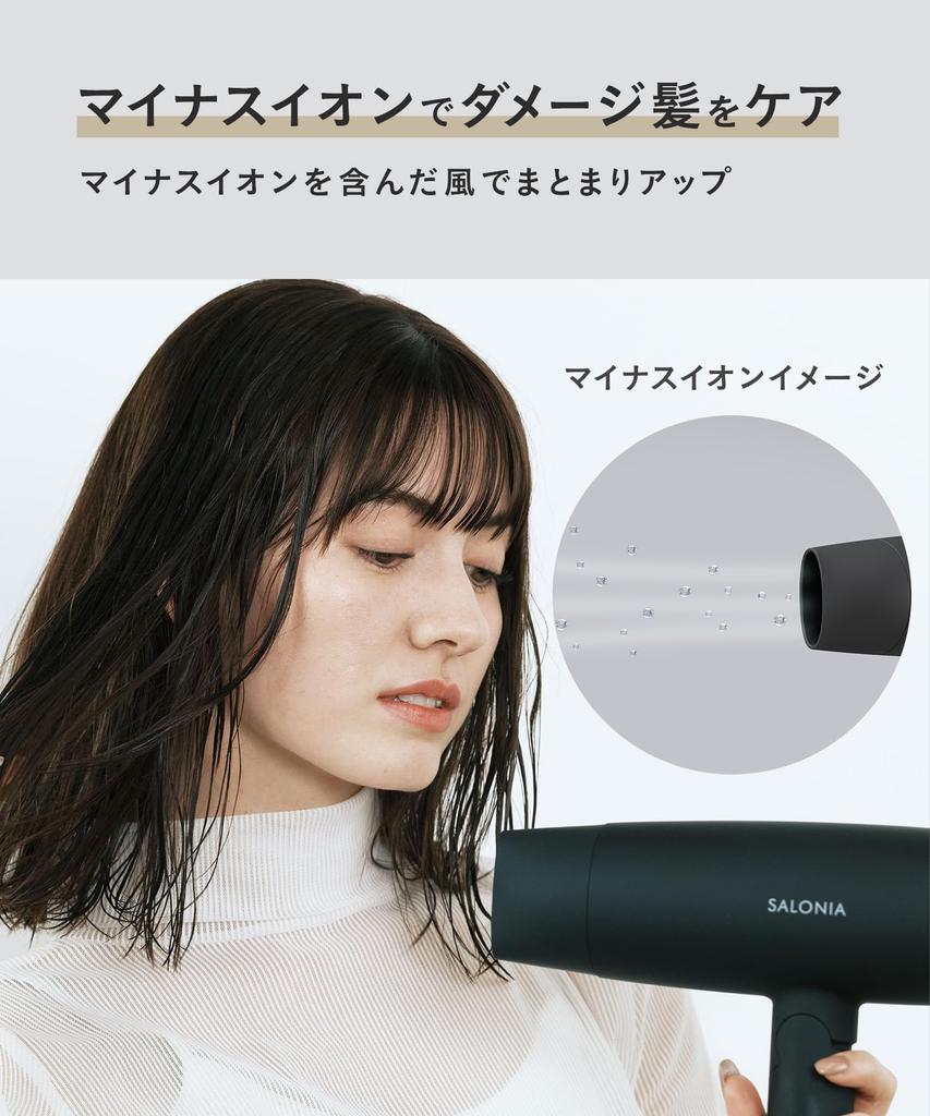 SALONIA Speedy Ion Hair High Fast Negative Ion Hair Black Dryer, Airflow, Drying, Lightweight, Dryer, SL-013AB,