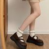 Brown French with Skirt Round Head Small Leather Shoes Women's 2024 New Summer Shallow Mouth Retro Thick Sole Mary Jane Single Shoes