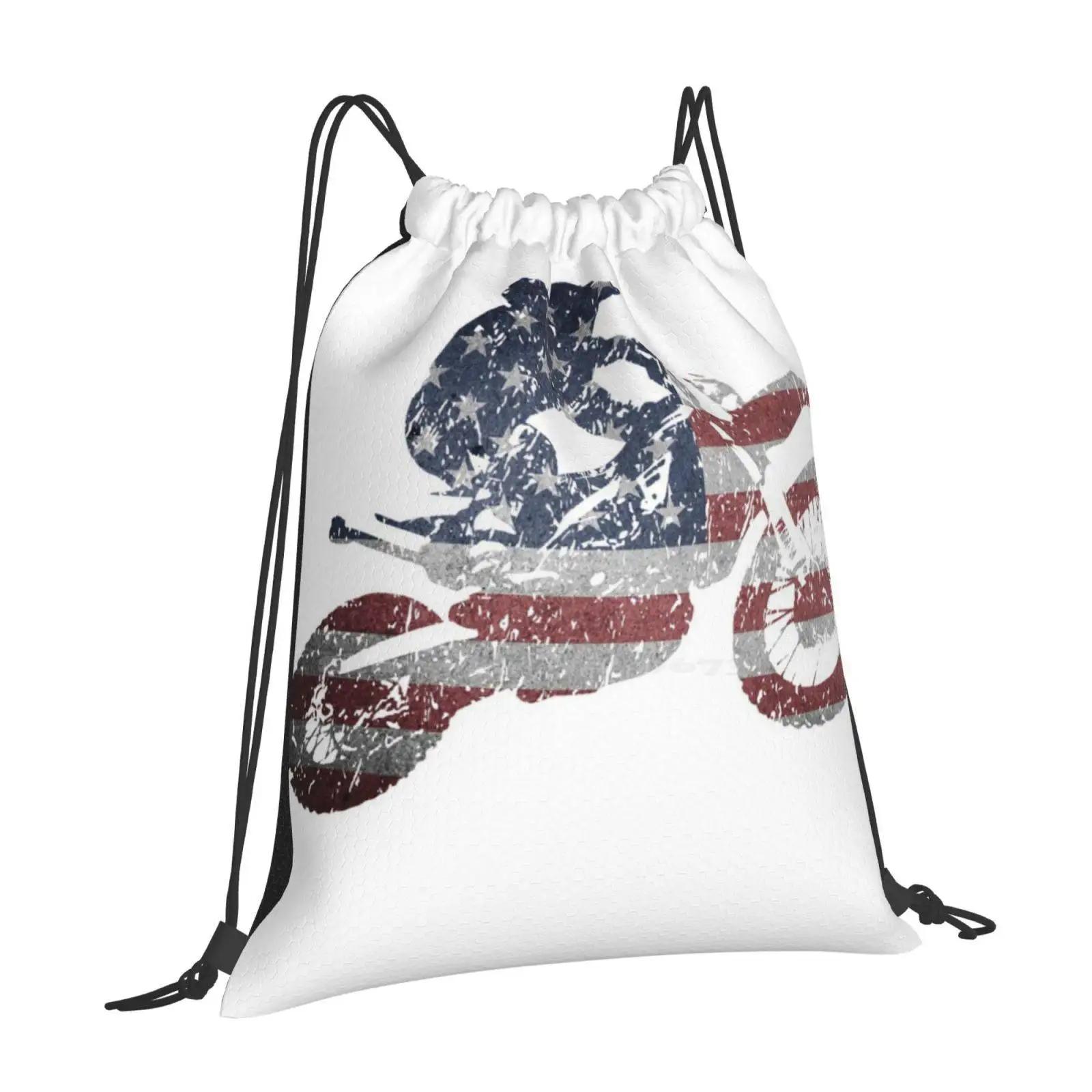 Usa Motocross Supercross American Flag Dirt Bike Pattern Design Bag Student s Backpack OneSize