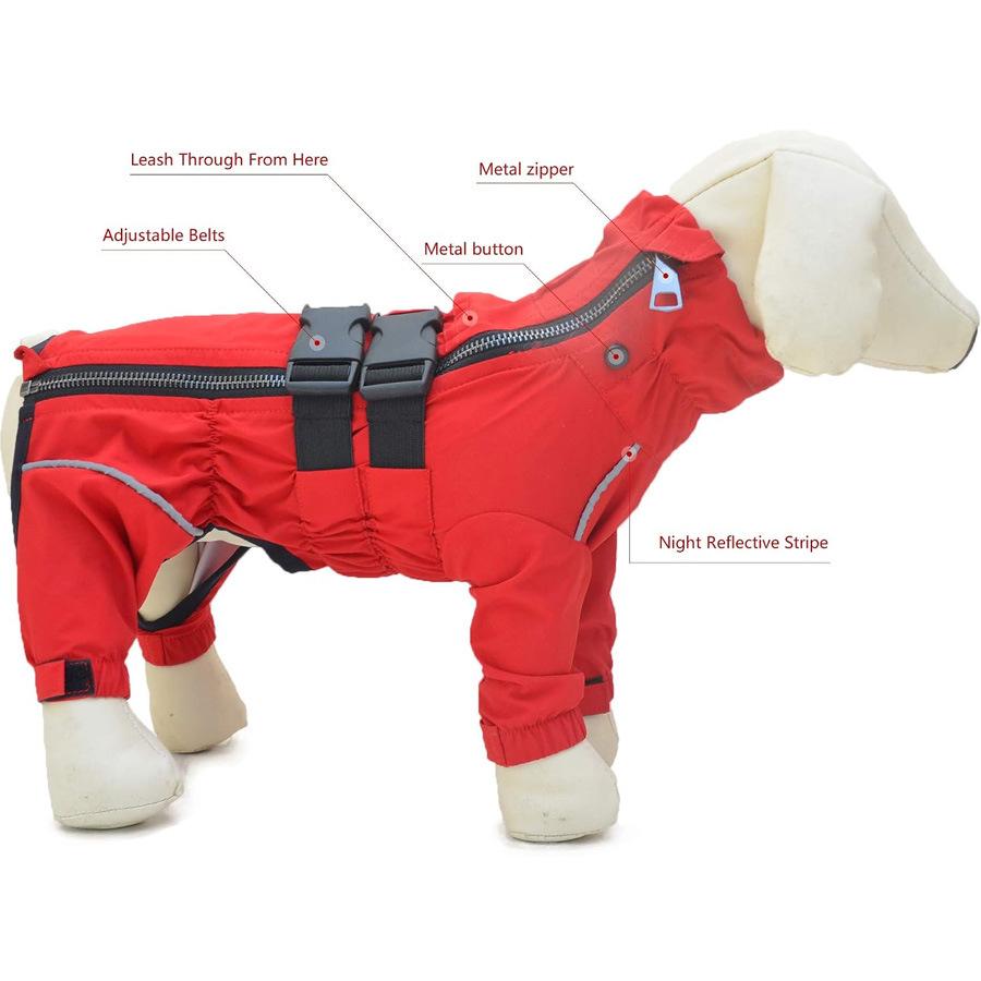 Waterproof Winter Jacket Jacket with Reflective Belt, Lightweight Windproof Jacket, Black Dog Raincoat with Zipper