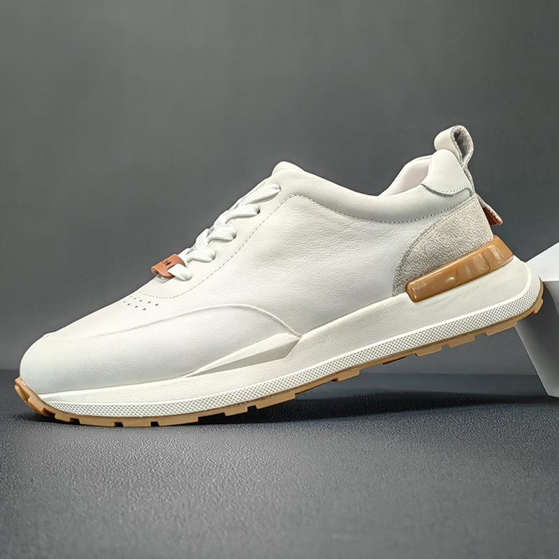 Nowość 2024 Męskie Casualowe Męskie Buty ze Skóry Naturalnej Styl Brytyjski Gruba Podeszwa Męskie Skórzane Sneakersy Rekreacyjne Buty Outdoorowe