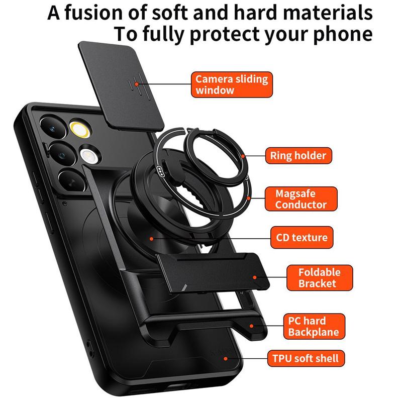 For Realme 15X C85 Pro Case Camera Protection Upright Stand 360° Ring Magnetic Case All-around Shockproof Cover For Realme C85 Pro Phone casing