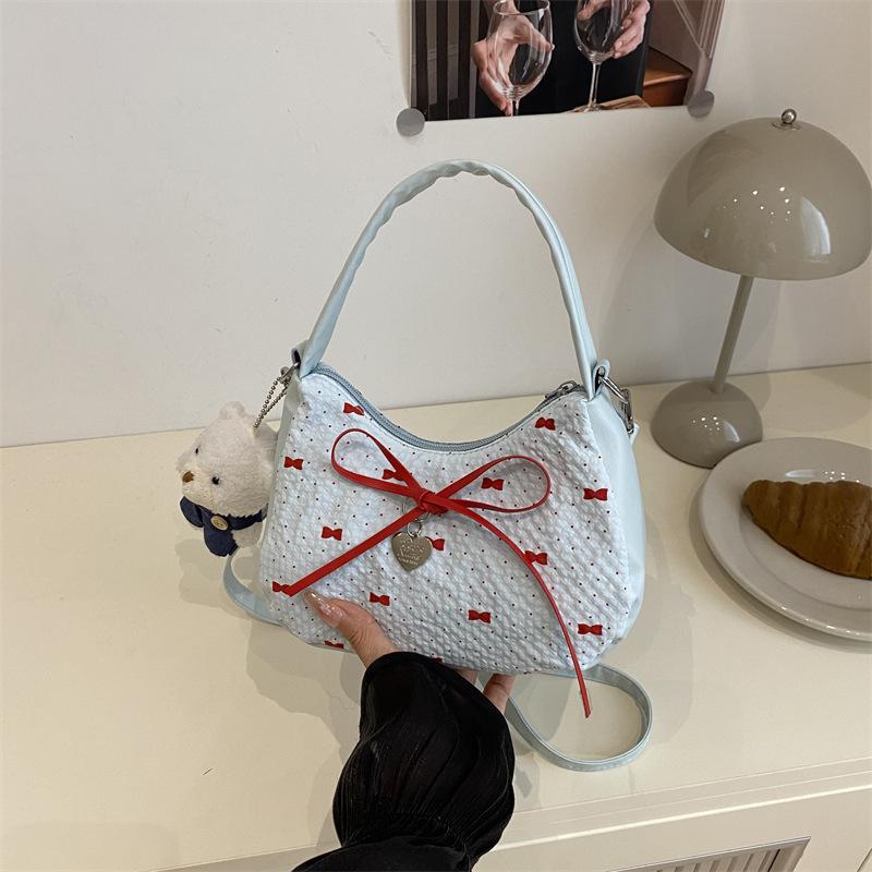 Niche Contrasting Women's Bags 2025 New Fashionable Sweet Bow Messenger Bags Sweet Cool Babes Portable Crescent Small Bags