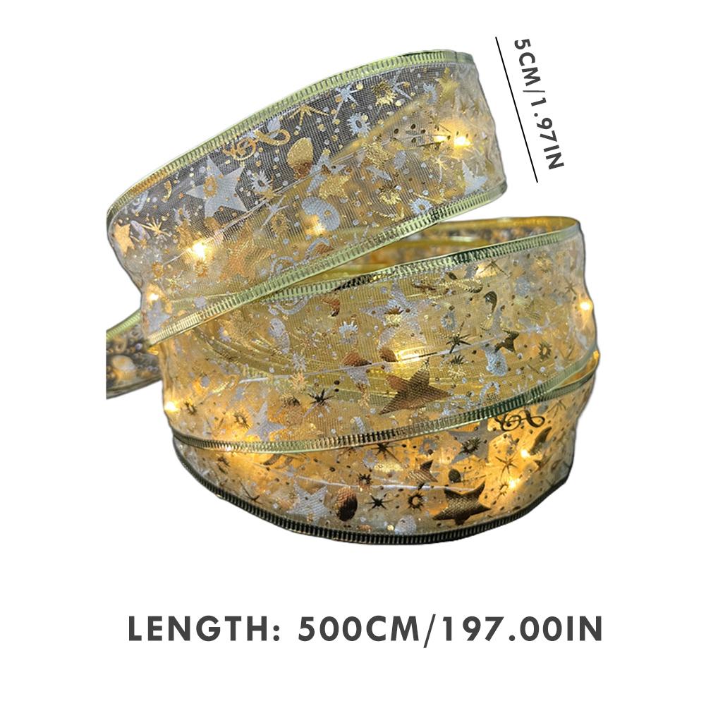 5m LED Ribbon Christmas Tree Ornaments for Home DIY Bows Light String Navidad New Year 2025 Fairy Lights Christmas Decoration