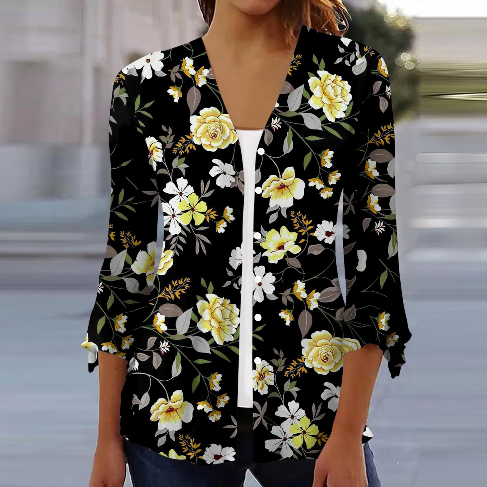 

Женский свободный повседневный кардиган с расклешенными рукавами и пуговицами с рукавом три четверти с принтом Caot XL жёлтый