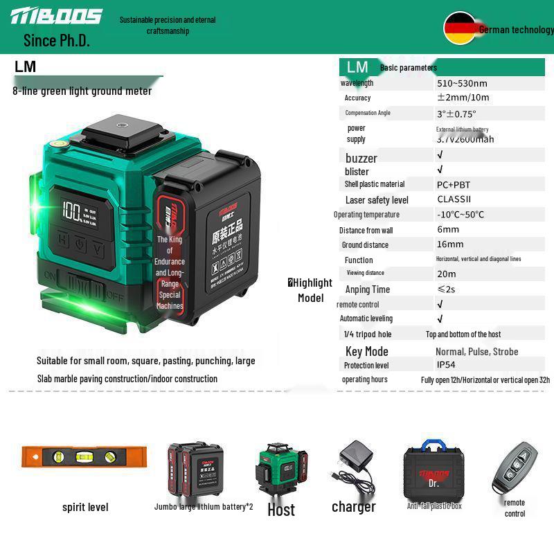 Green Light Outdoor Infrared Laser Level with Automatic Wall & Floor Alignment