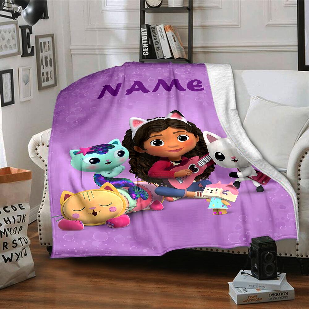 Custom Name Gabby's Dollhouse Theme Printed Blanket - Perfect for Couch, Bed, Travel & Outdoor Use | Machine Washable, Cozy & Durable.