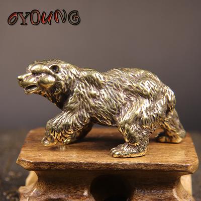 Rame puro Orso bruno Statua Ornamento Ottone massiccio Figurine di animali polari Miniature Tavolo da tè Pet Desk Decori Accessori Artigianato
