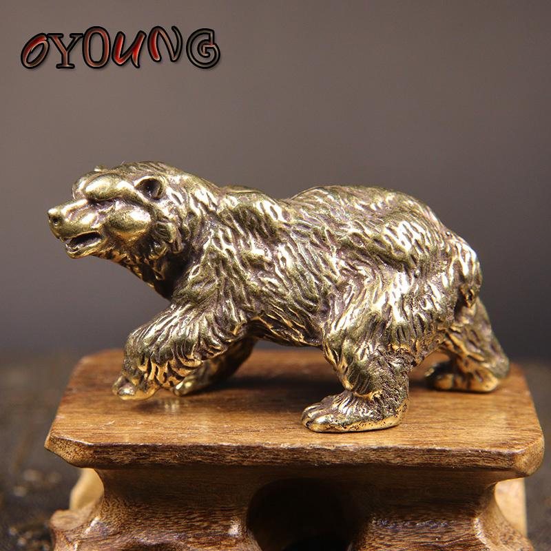 Pure Copper Brown Bear Statue Ornament Solid Brass Polar Animal Figurine Miniatures Tea Table Pet Desk Decors Accessories Crafts