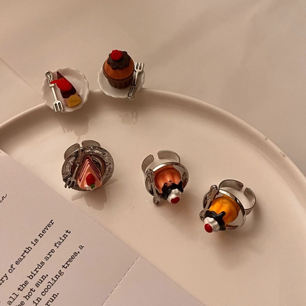 Spoon Mousse Cake Rings Open Jelly Finger Ring Fashion Adjustable Dessert Ring  Couples