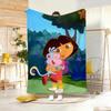 2DHand drawn Cartoon D-Dora the Explorer Throw Lightweight 240g Flannel Blanket Soft Skin-friendly for Summer Cooling