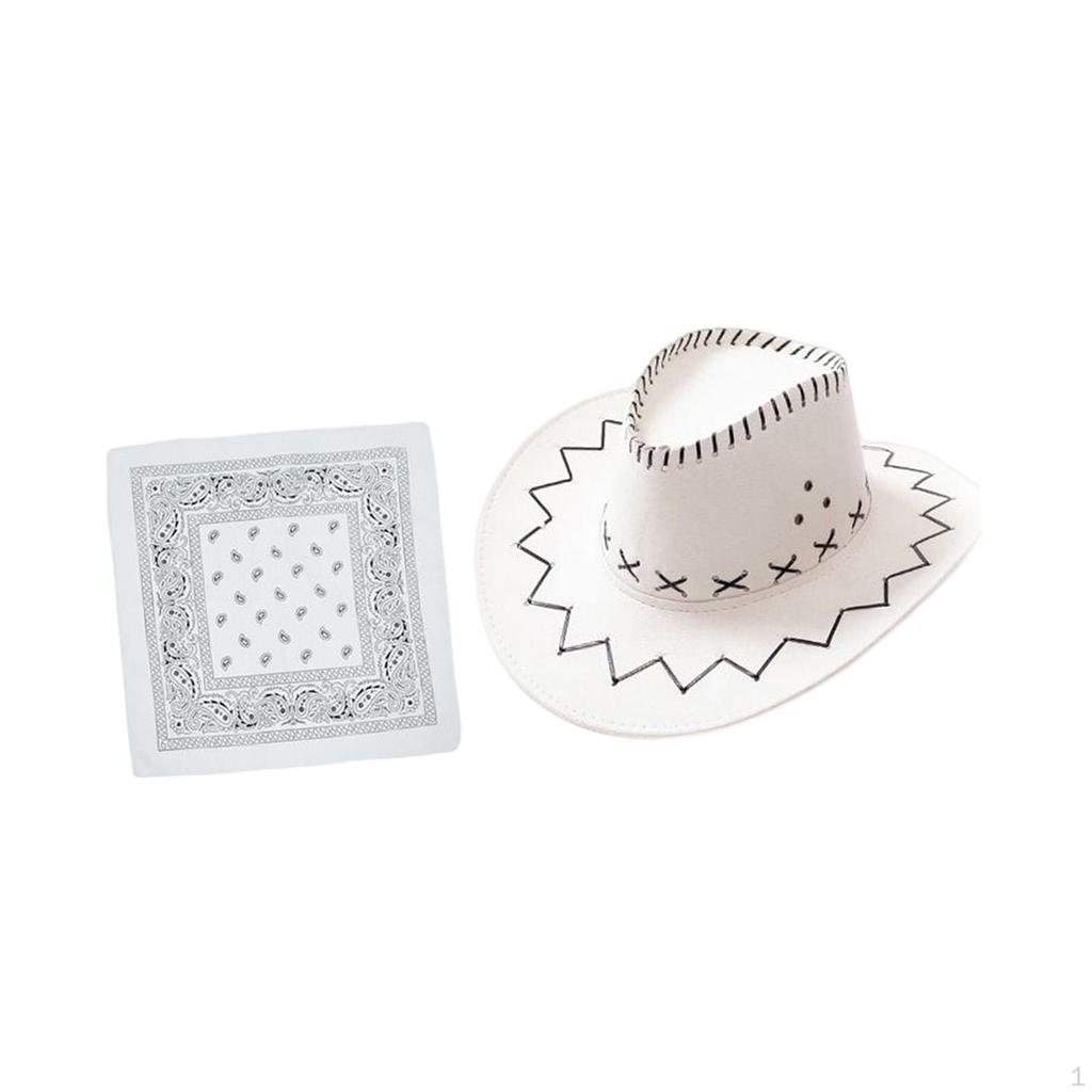 Big Brim Cowboy Hat with Bandana Fancy Dress up Photo Props Headwear Cowgirl Hats for Men Women West