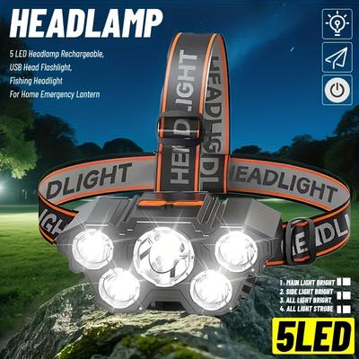 5LED Super Bright Headlamp,3 Modes,Hands-Free Outdoor Lighting for Hiking Camping Hunting Running Emergency Work,Rechargeable Adventure Spotlight