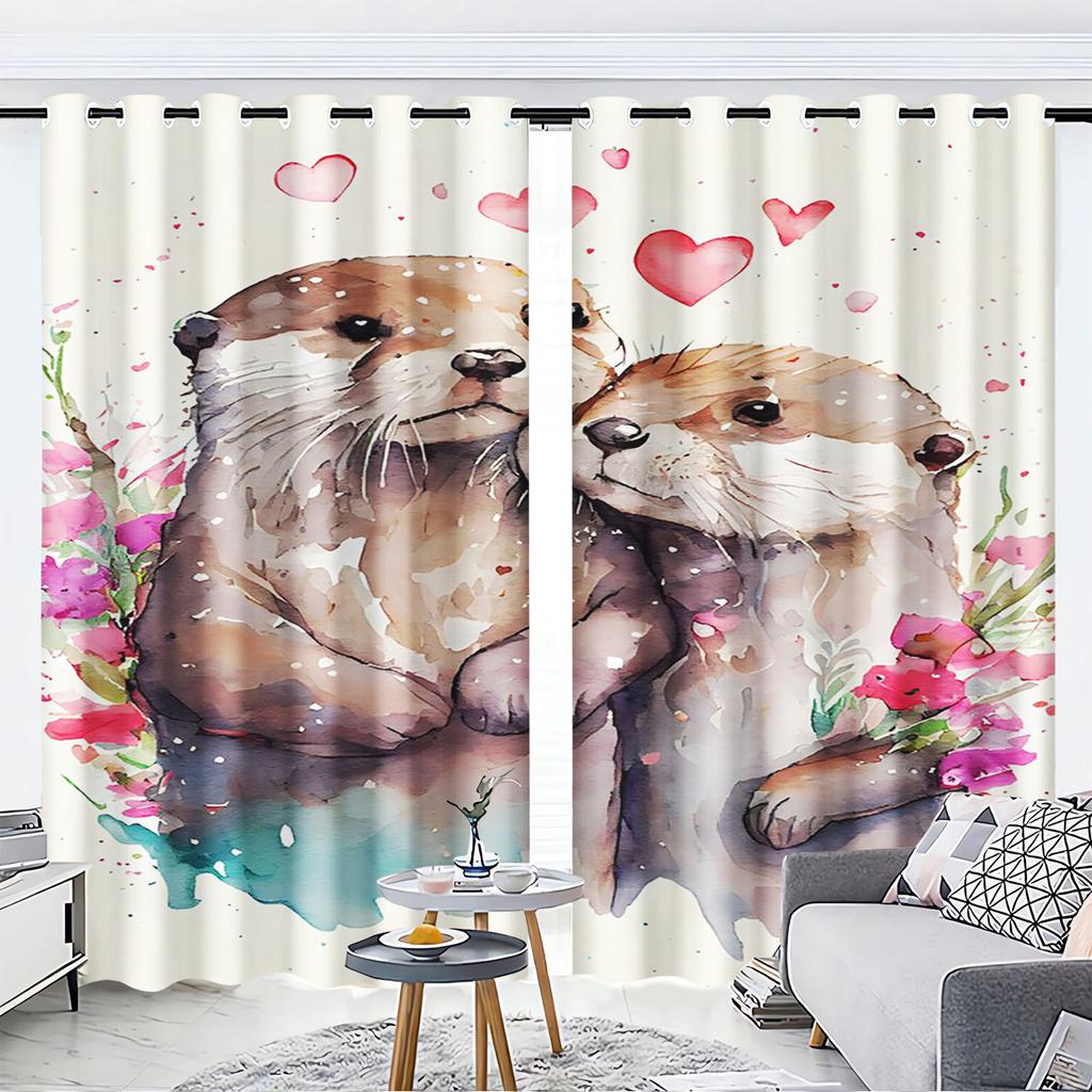 Otter, Animal Anime Printed Curtains For Living Room Home Decor  Blackout Curtains Bedroom Drapes Cartoon Christmas