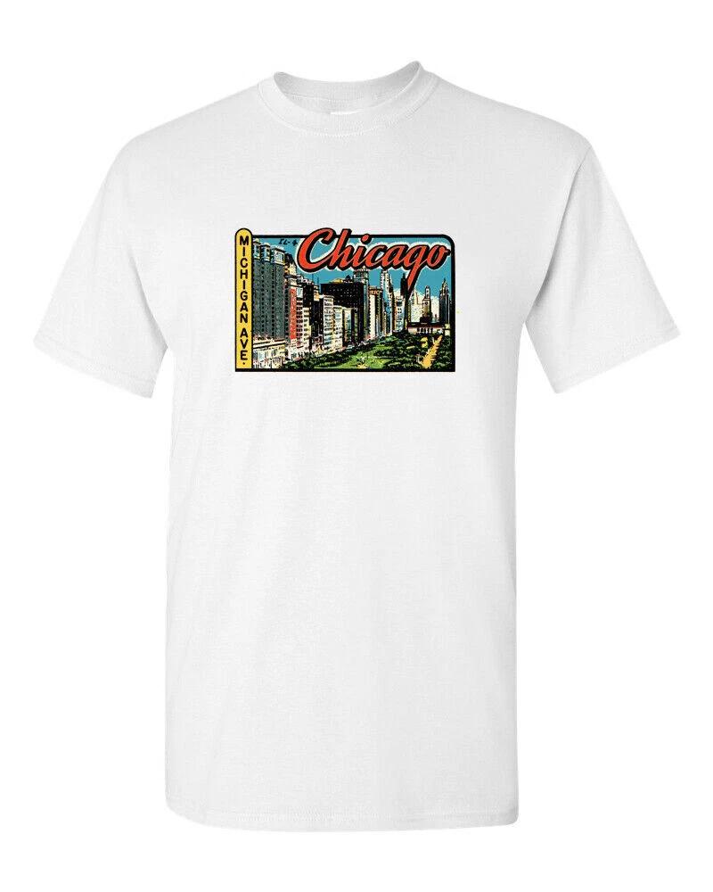 Футболка Винтаж Путешествия Искусство Хлопок Туристическая Ретро Отпуск Штат Чикаго Иллинойс 4XL