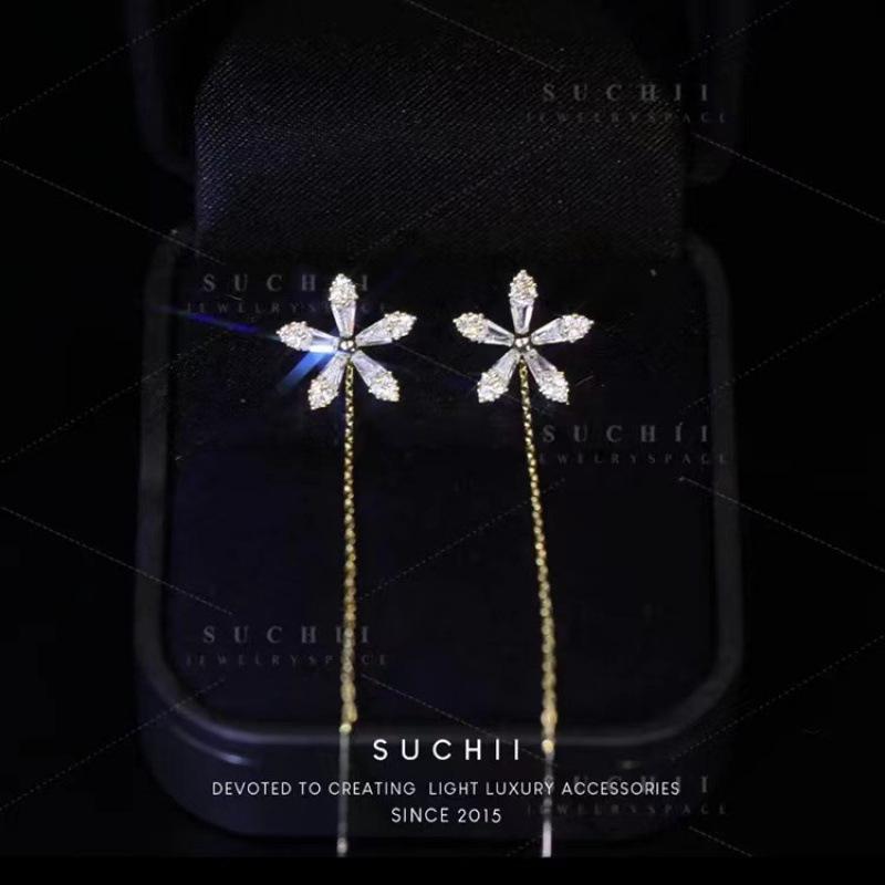 S925 Sterling Silver Micro-set Stud Earrings: 2024 Trendy Korean Style Long Elegant Earrings for Women.