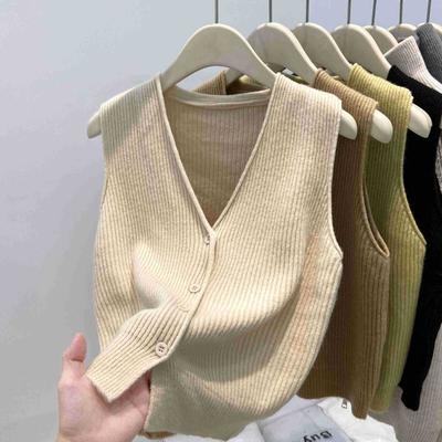 Vintage Strickjacke mit V-Ausschnitt, Weste, Weste, Frühlings-High-End-Sense-Overlay, ärmelloses Top für Damen