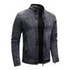 Męska kurtka jeansowa Slim Fit Elastic Denim z aksamitną podszewką - kołnierzyk typu stójka, modna odzież codzienna na jesień/zimę