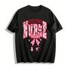 Cupid's Favorite Nurse Heart Bow Print Casual Top Pure Cotton T-shirt