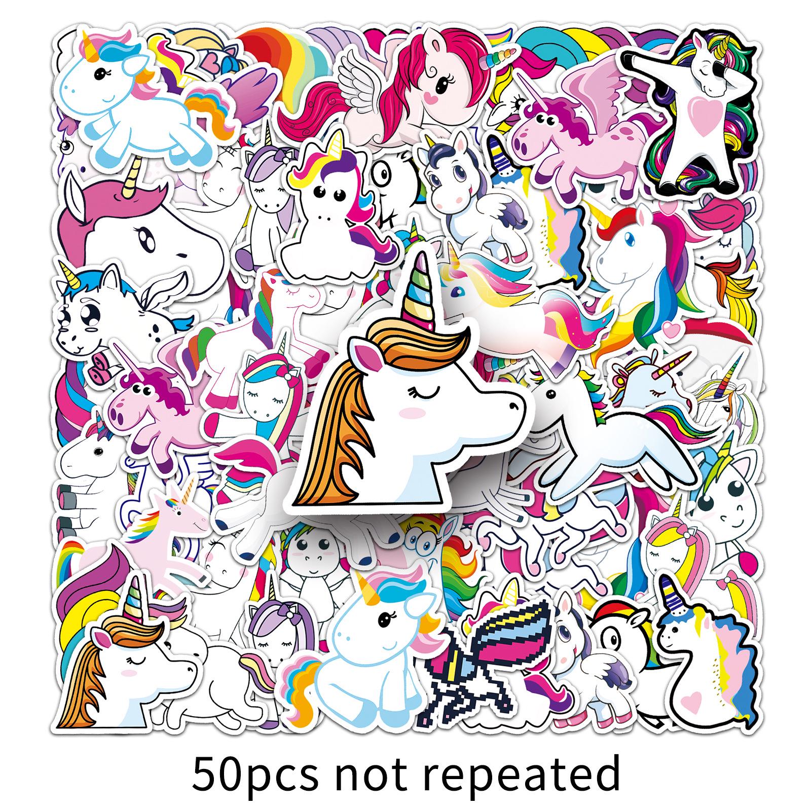 50 Rainbow Horse Stickers: Cute Waterproof Cartoon Decorations for Computers & Notebooks