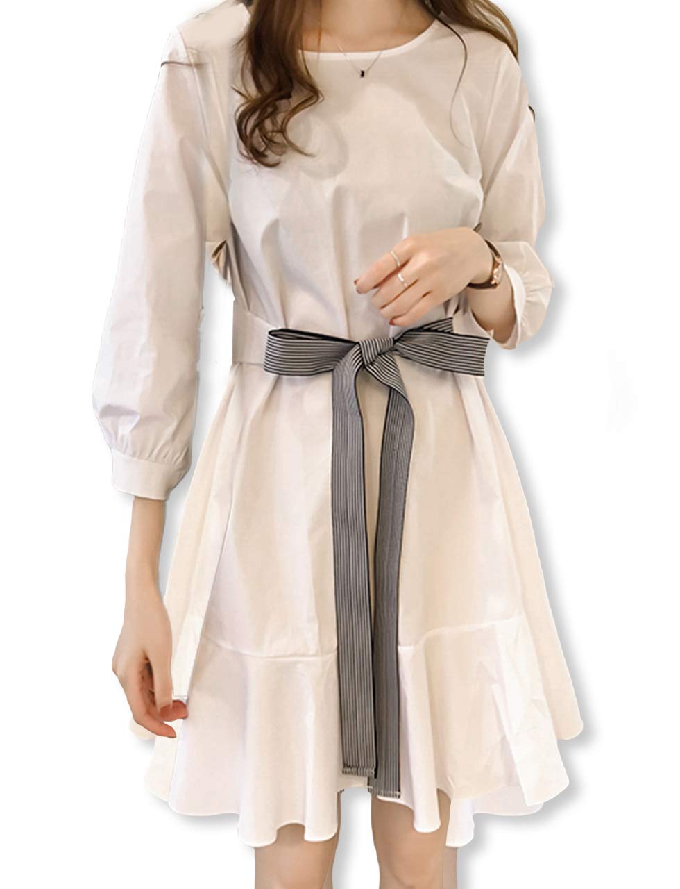 

Платье-миди из шифона с бантом Slow Ride, туника, рубашка, блузка, юбка с простой лентой, свободного кроя, больших размеров и элегантное для и особенное, сексуальное и для зимней носки в белый