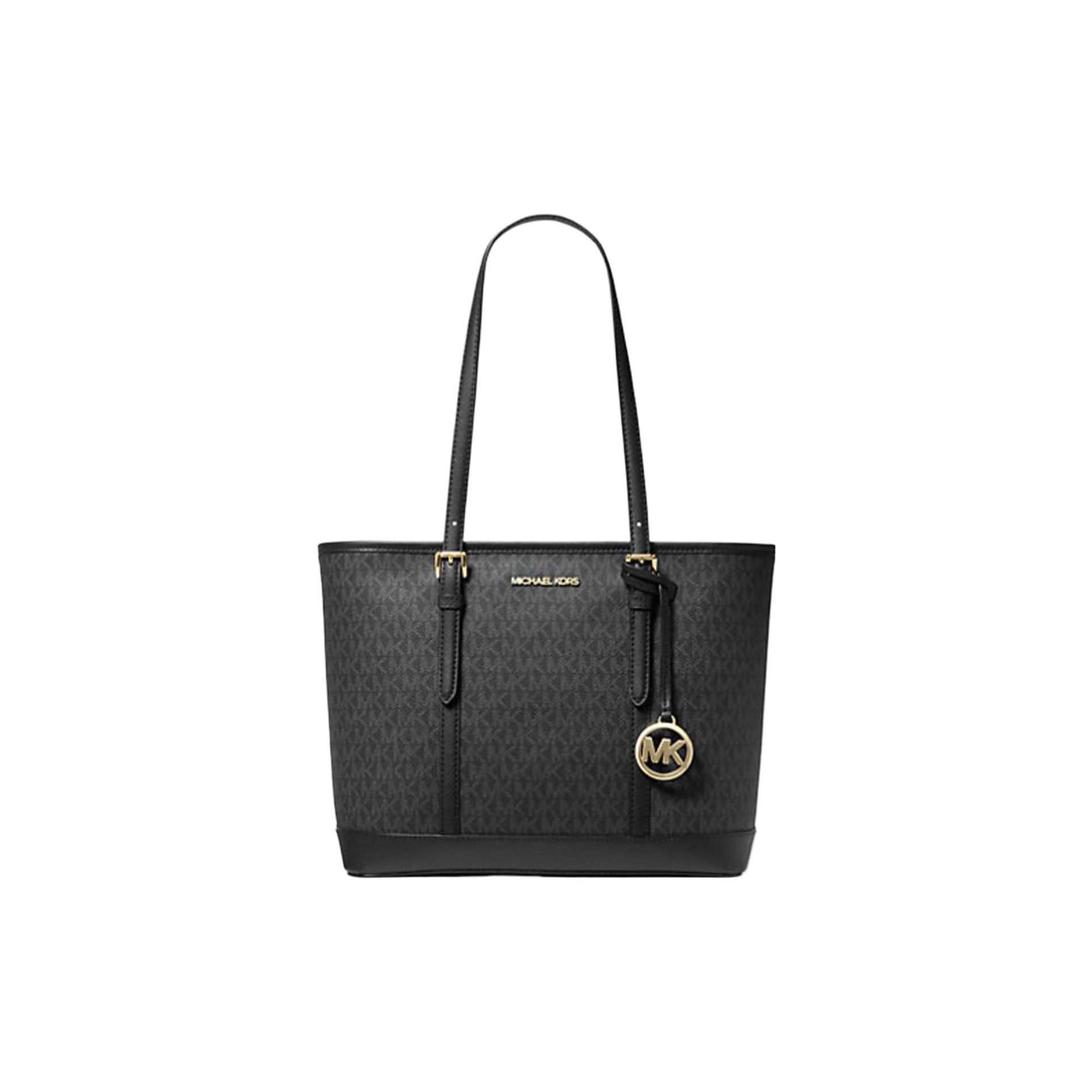 

Michael Kors MK Jet Set Travel Solid Classic Monogram Simple Coated Canvas Tote Bag Women tote Black 35S0GTVT1V-BLACK Basic Set (Bag+Dust Bag)
