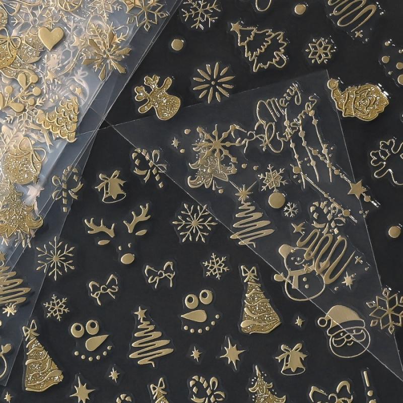 1Pcchristmas Nail Stickers Gold Foil Embossed Christmas Tree Gingerbread Man Reindeer Star Wearable Nail Stickers Phone Laptop D