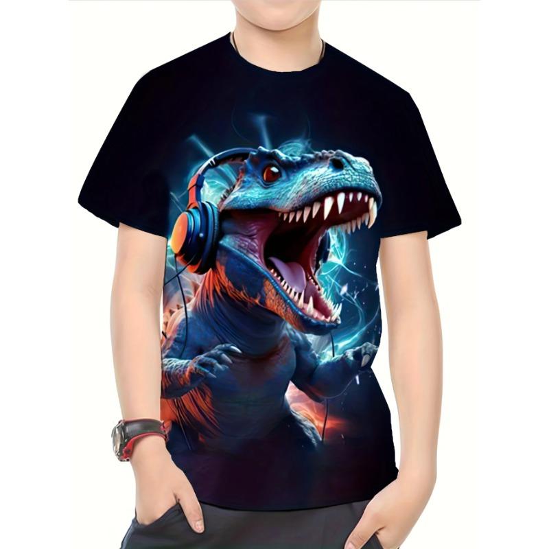 Summer Round Neck 3D Printed Dinosaur Pattern Top Fashionable Casual Short Sleeved Children's Boy T-shirts