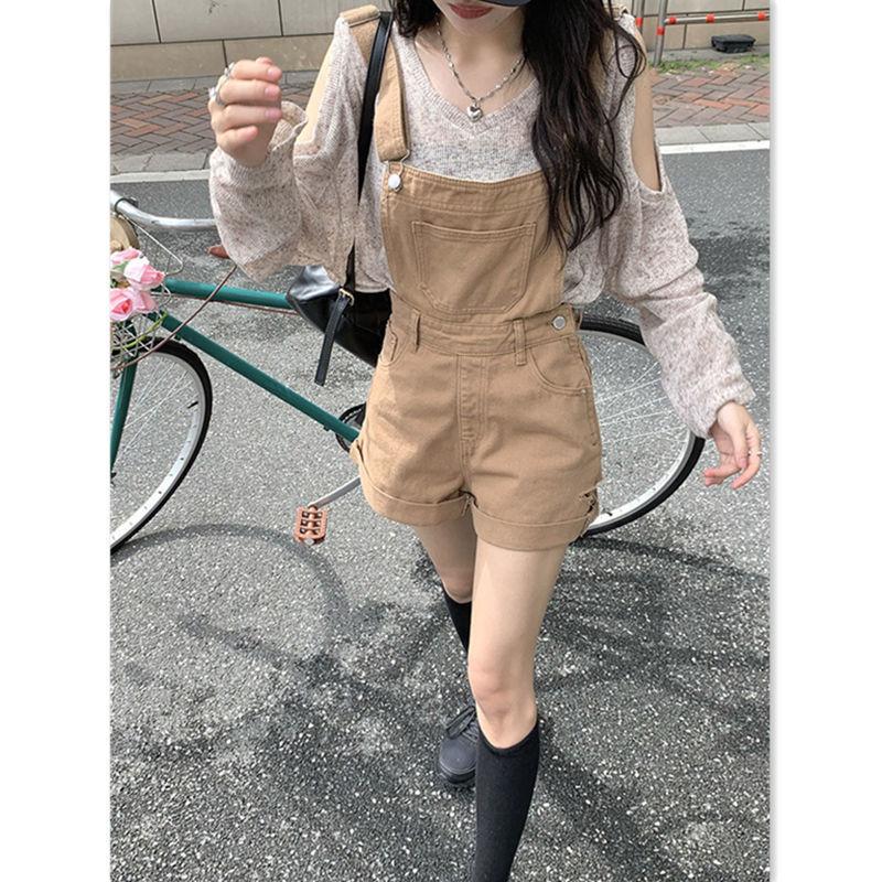 Denim Rompers Women Vintage Casual Simple Korean Fashion Chic Streetwear College Summer Sweet All-match High Waist Preppy Style