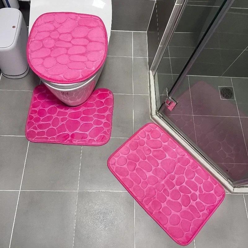 3PCS/set Bath Mats Non Slip Memory Foam Bathroom Soft Rugs Water Absorption Dry Fast Bath Mat Machine Washable for Home Floor