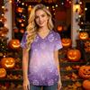 Women's V-Neck Short Sleeve Scrub Top with Pockets Halloween Print Caregiver Uniform