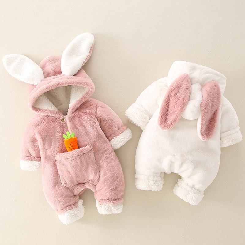 Salopete pentru bebeluși, iarnă, caldă, fleece de coral, nou-născut, haine pentru fetiță, paltoane de iepure de desene animate, salopetă pentru sugari, salopete pentru animale, pijamale