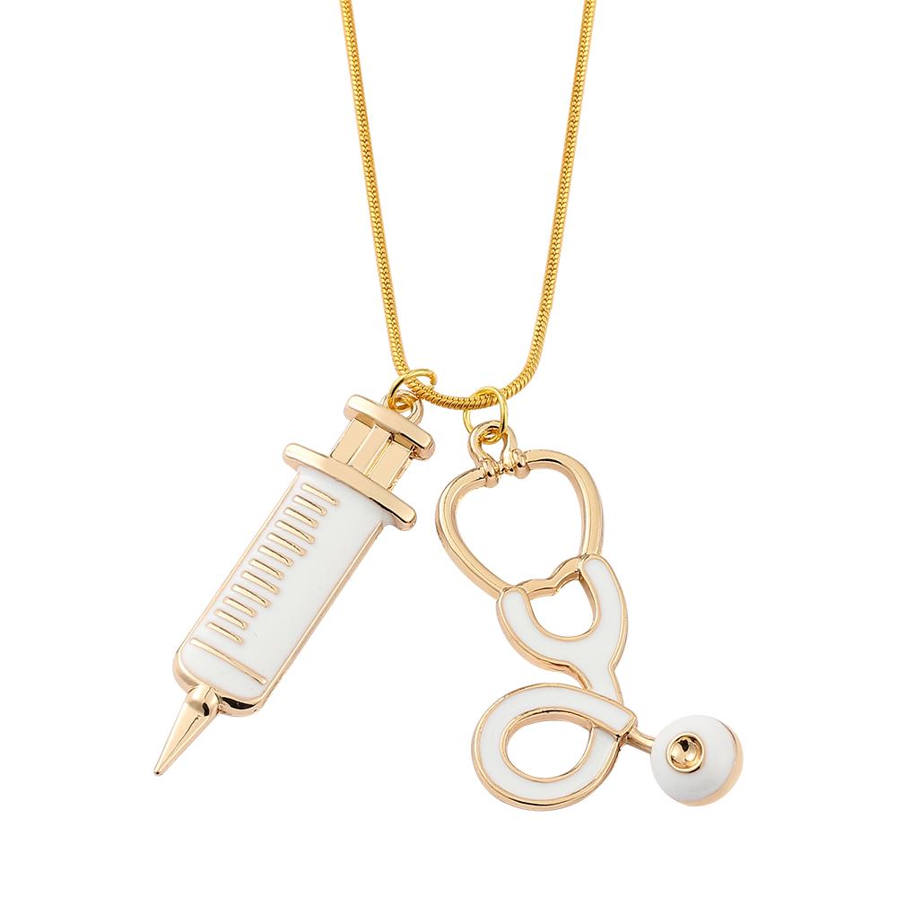ZRM Doctor Identity Pendant Necklace Medical Craft Syringe Heart Stethoscope Design Hospital Style Fan Jewelry