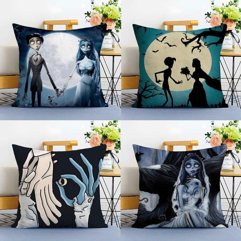 Movie Cartoon Corpse Bride-B Pillow Case Anti-dustmite Pillowcase Invisible Zipper Silky Short Plush Sofa Cushion Cover