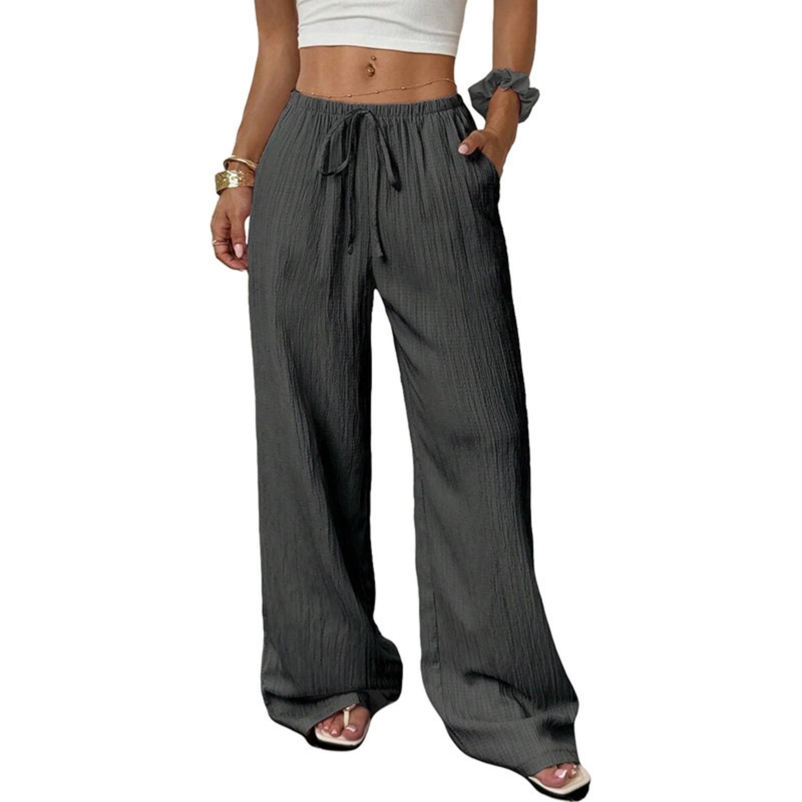 

Модные женские универсальные брюки с кулиской, повседневные, однотонные, плиссированные, с широкими штанинами для женщин M