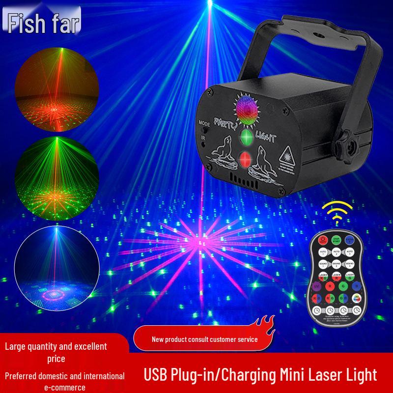 LED Seven-Color Outdoor Mini Laser Stage Light with USB for Disco, Christmas, and Starry Sky Projections
