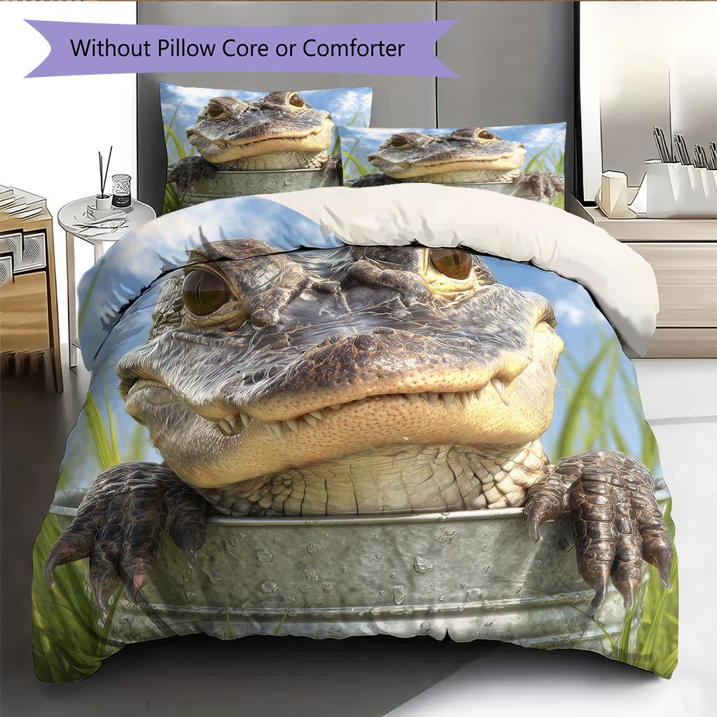 Cute Crocodile Pattern Bedding Home Decoration Birthday Gift (1 * Duvet Cover + 2 * Pillowcase, Without Core)
