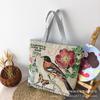 Canvas-Tasche Große Kapazität Canvas-Tasche Damen Doppellagig mit tragbar Einfache Webstickerei Schulter Reißverschluss Einkaufstasche Ethnischer Stil