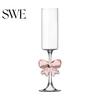 3D Butterfly Decoration Wine Glass Champagne Flutes with Pink Faux Crystal Wedding Party Anniversary Glasses