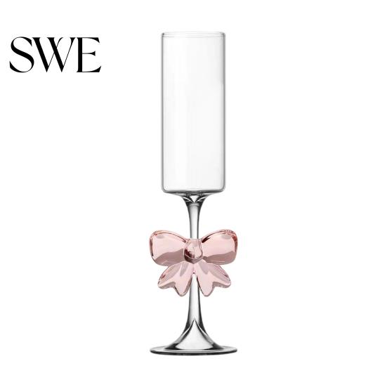 3D Butterfly Decoration Wine Glass Champagne Flutes with Pink Faux Crystal Wedding Party Anniversary Glasses