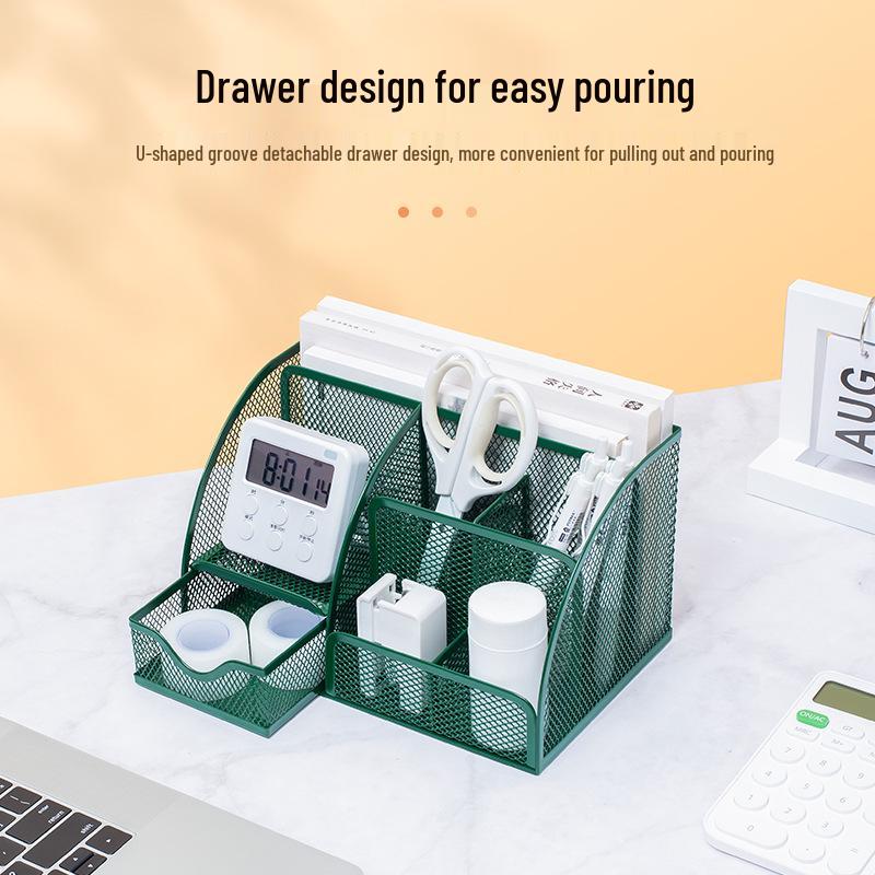 Porte-stylo métallique multifonctionnel de bureau avec tiroir – Organiseur de papeterie créatif et mignon pour bureau et étudiant