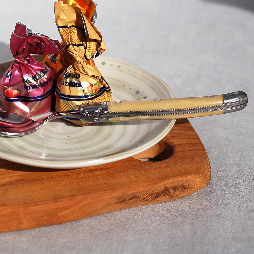 Laguiole ABS Handle Teaspoon, Made in France, NERON (Blonde Marble) [Official Import]