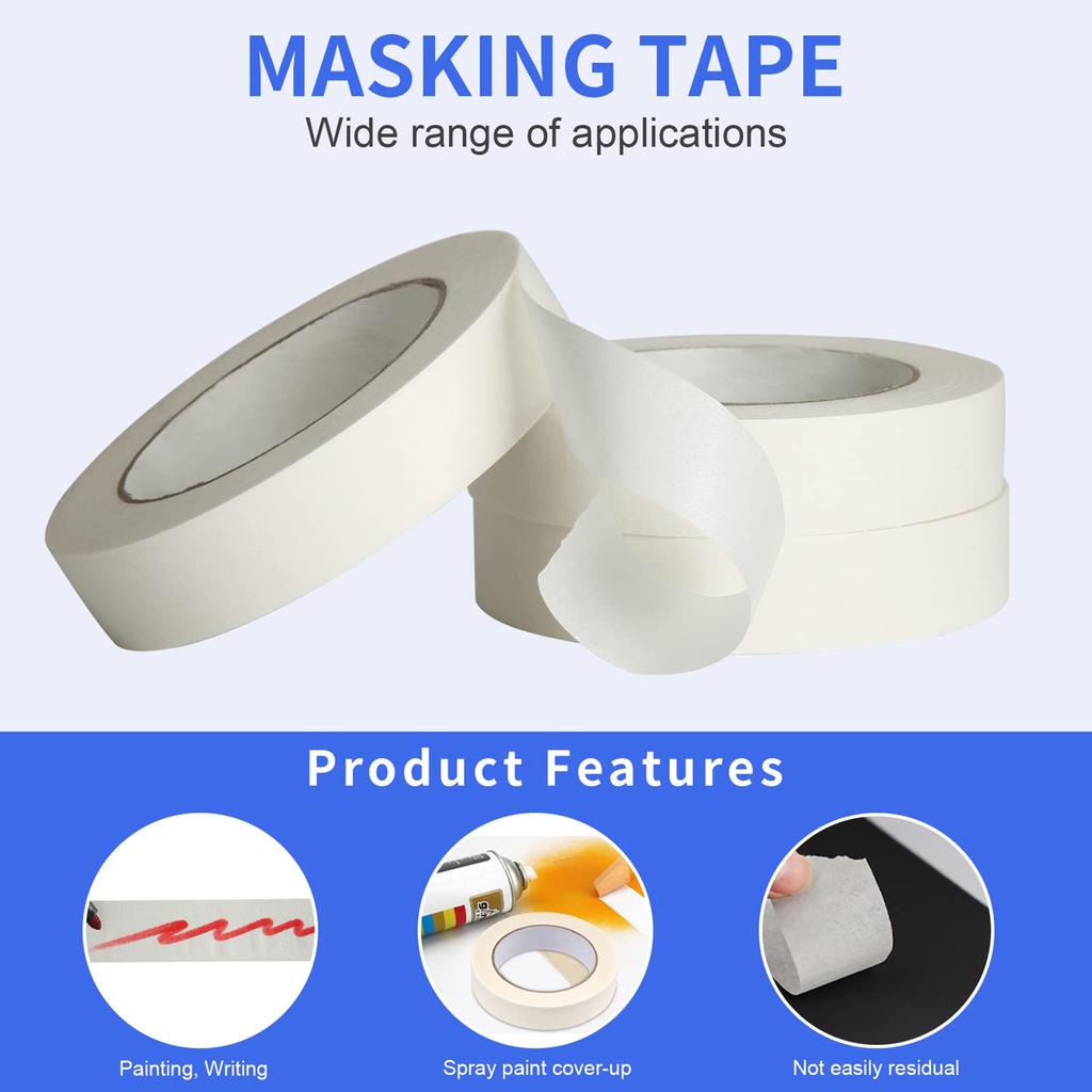 1 Pack White Masking Tape, 50M General Purpose Painters Tape Easy Removal for Purpose, Painting, Painter's, DIY Crafts Arts